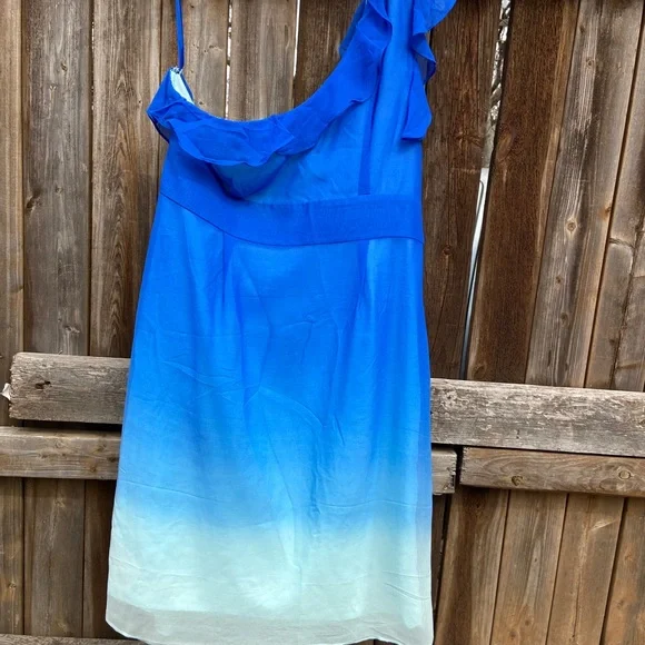 gianni bini one shoulder dress Gianni Bini Silk Chiffon Overlay Blue Aqua One Shoulder Dress Size 10